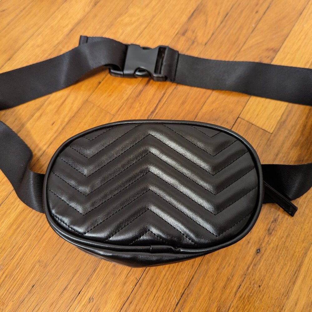 Black Leather Quilted Belt Bag